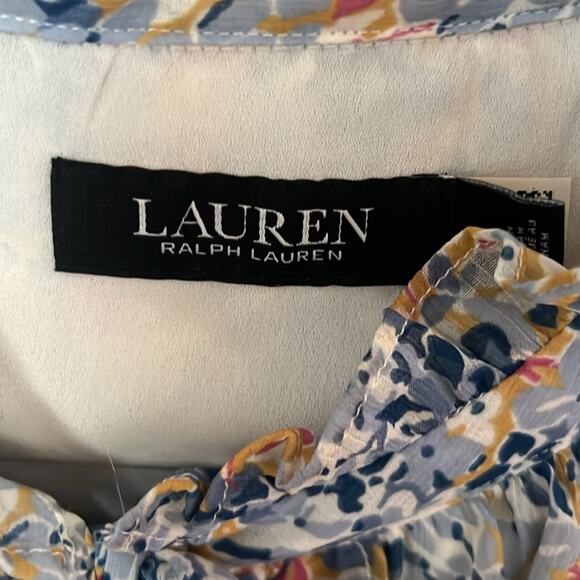 LAUREN RALPH LAUREN FLORAL CRINKLE GEORGETTE TIE NECK TIERED DRESS SIZE 10 - Picture 4 of 15